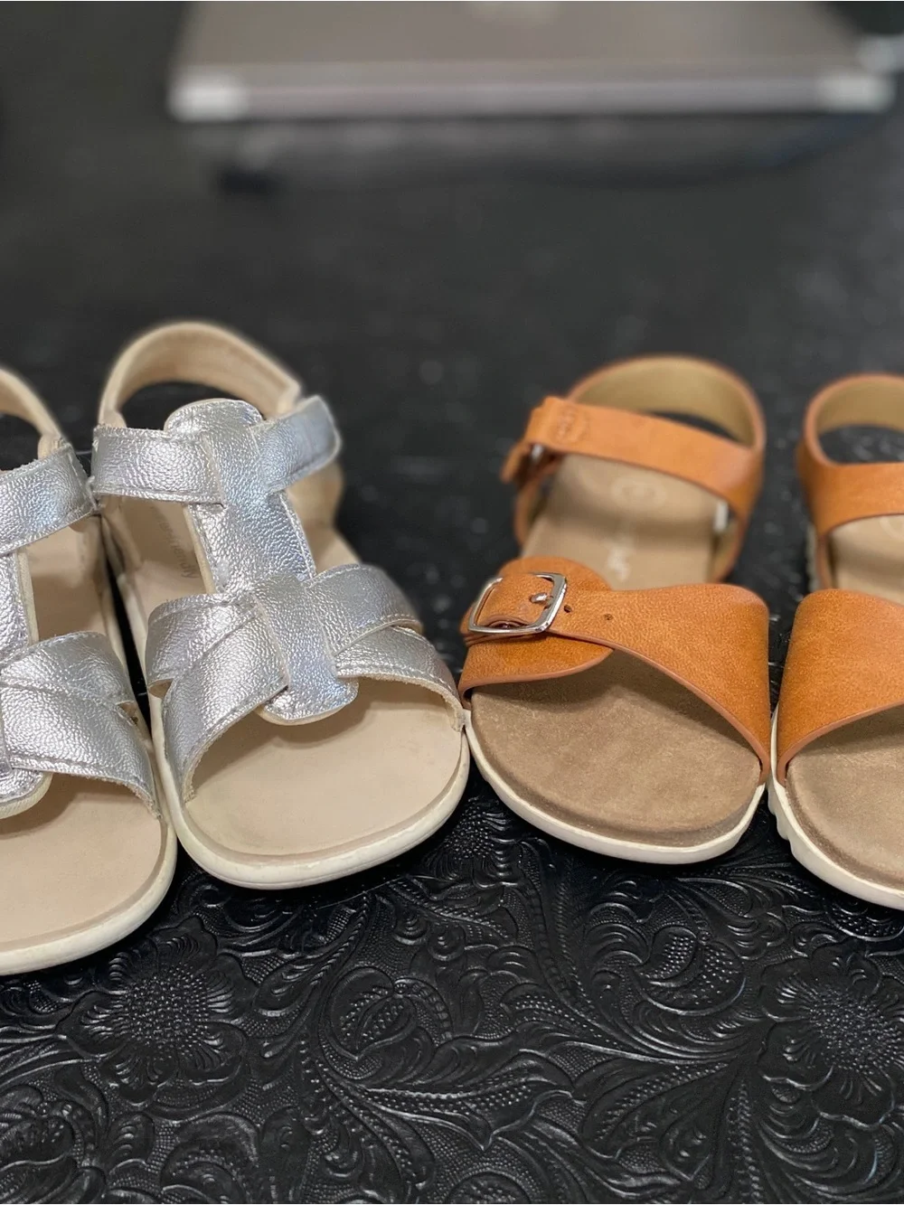 Toddler Metallic Silver and Tan Sandals - Comfortable Everyday Wear